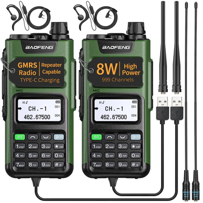 2X BAOFENG GM-15 Pro 8W GMRS Radio Handheld Walkie Talkie Green