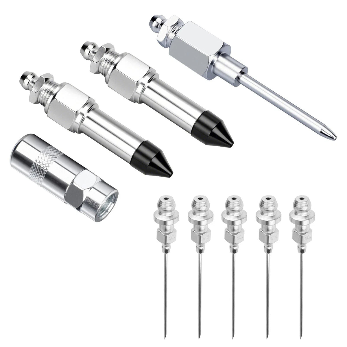 9-Piece Grease Gun Needle Nozzle Kit with Rubber Adapter Fitting