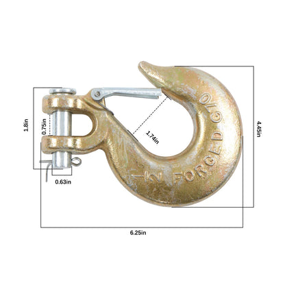 Set of 4 1/2" G70 Chain Hook Clevis Slip Hooks with Safety Latch 48000lbs