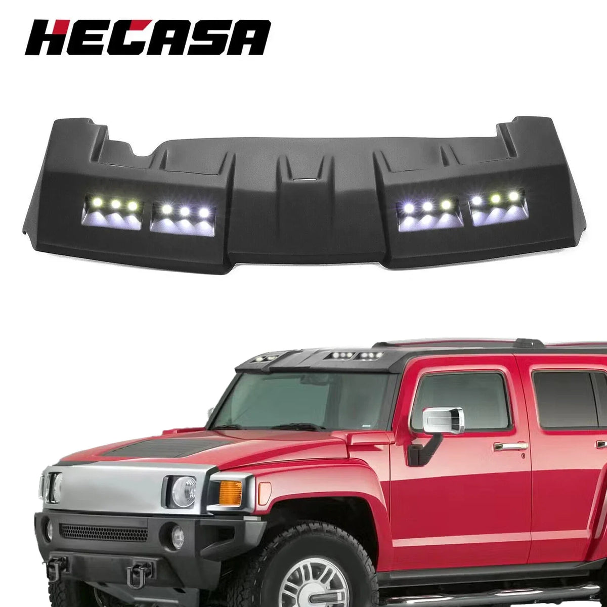 Sun Visor Roof for Hummer H3 (2006–2010) Fiberglass Black w/ LED DRL Lights