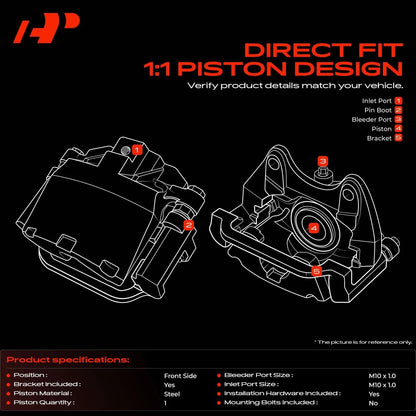 A-Premium Pair Front Brake Calipers w/ Bracket for Hyundai Santa Fe Sport (2017–2018) - 581904ZA70, 581804ZA70, 19-B7400, 19-B7401