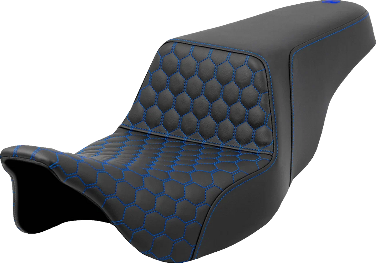 SADDLEMEN Step-Up Seat for FL (2008–2023) - Honeycomb, Blue Stitching 808-07B-17701