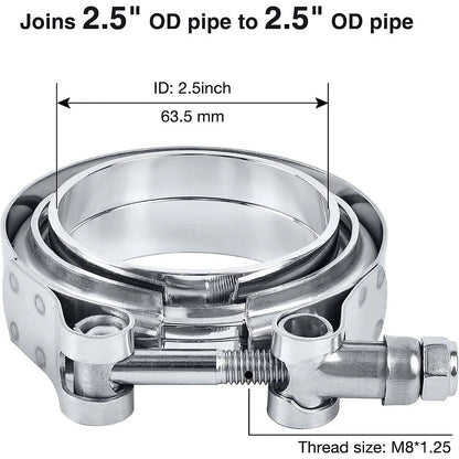 2.5" Stainless Steel V-Band Turbo Pipe Exhaust Clamp for Universal (All Years)