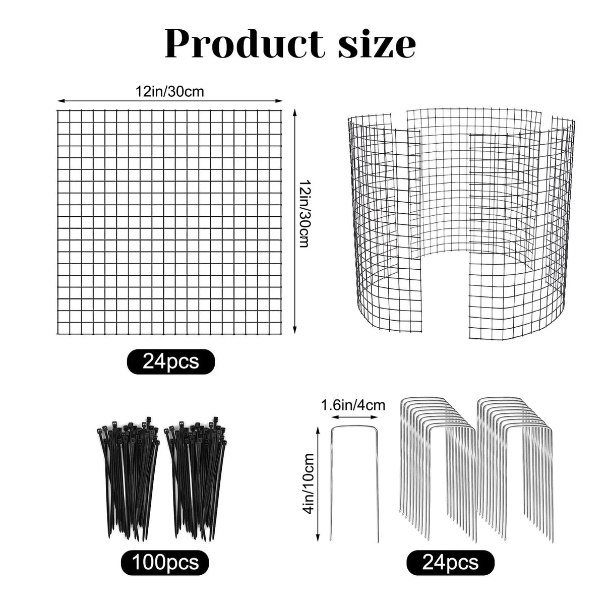 24 Pcs Round Plant Protector for Animals - Metal Mesh, Black
