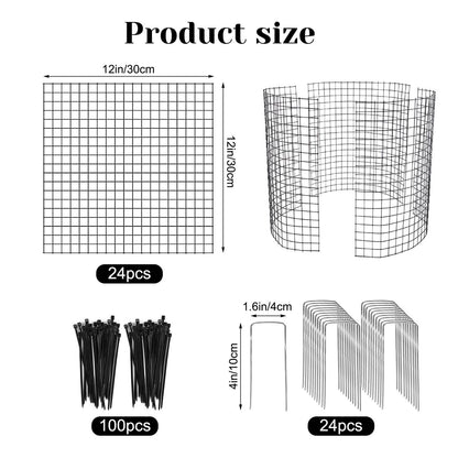 24 Pcs Round Plant Protector for Animals - Metal Mesh, Black