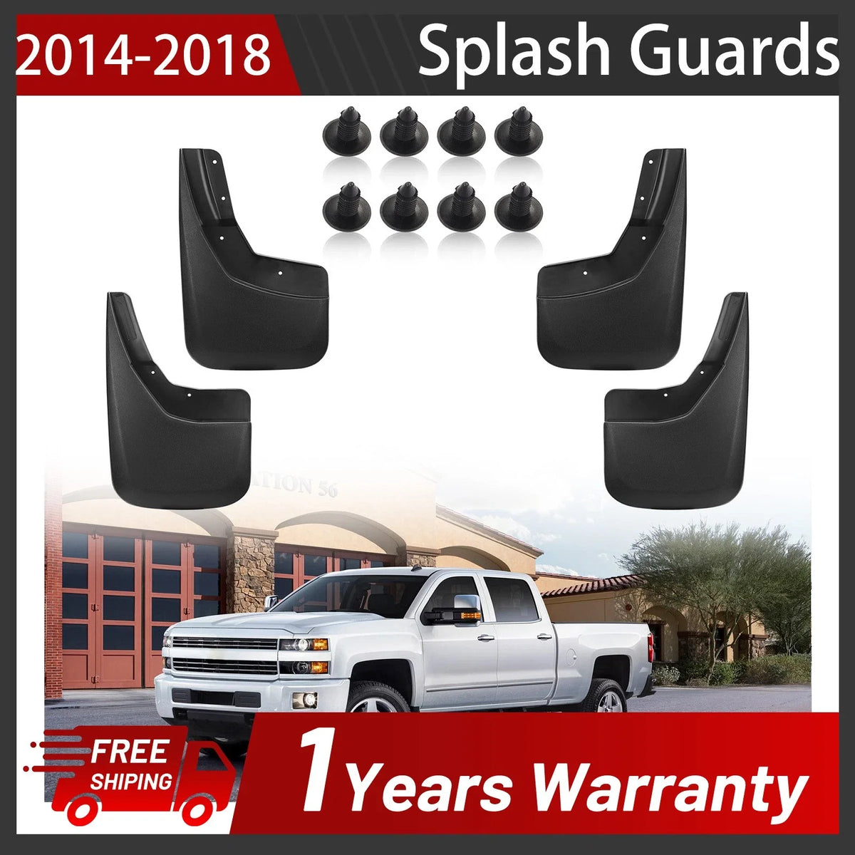Molded 4X Front Mud Flaps Splash Guards for 2014–2018 Silverado 1500 2500 3500 (5.3L)