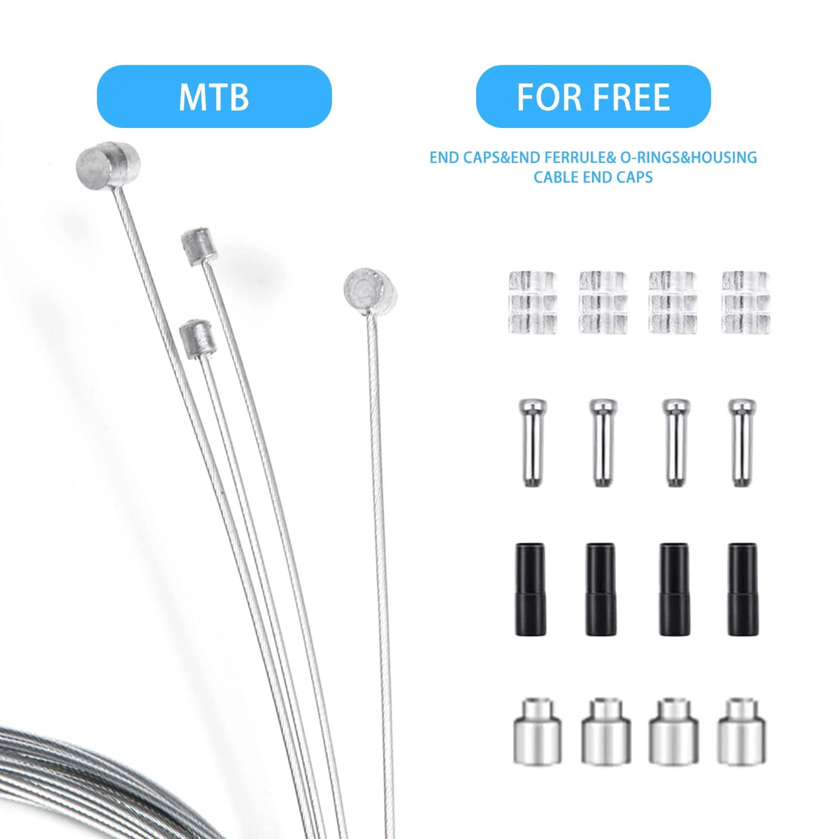Set of 4 Bike Brake Cable Gear Shifter Wires - Universal Small, Silver