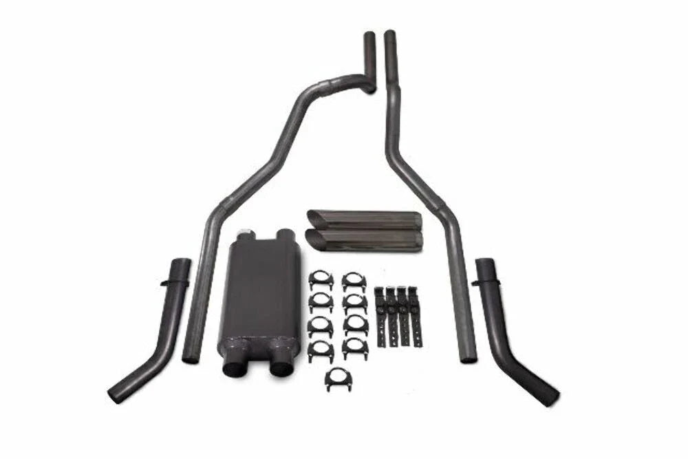2.5" Dual Exhaust for Chevy GMC 2500 (2000–2006) - Dual Inlet, 2 Chamber, Slash Tip