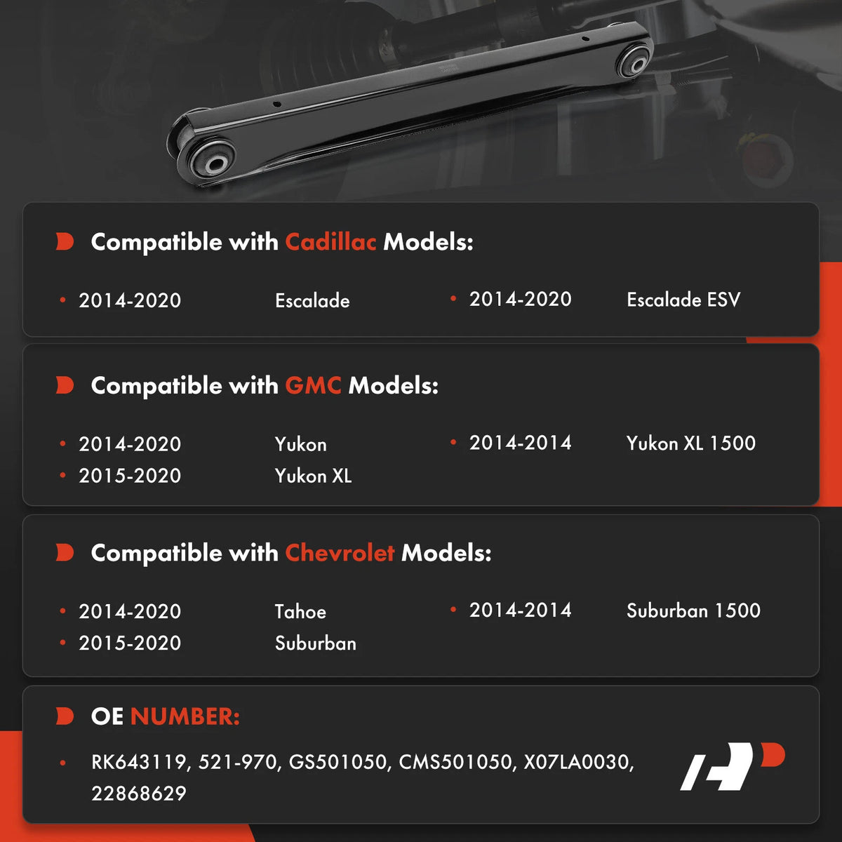 Set of 2 Lower Control Arms for Chevy Tahoe GMC Yukon (2014–2020) 521-970, GS501050, CMS501050