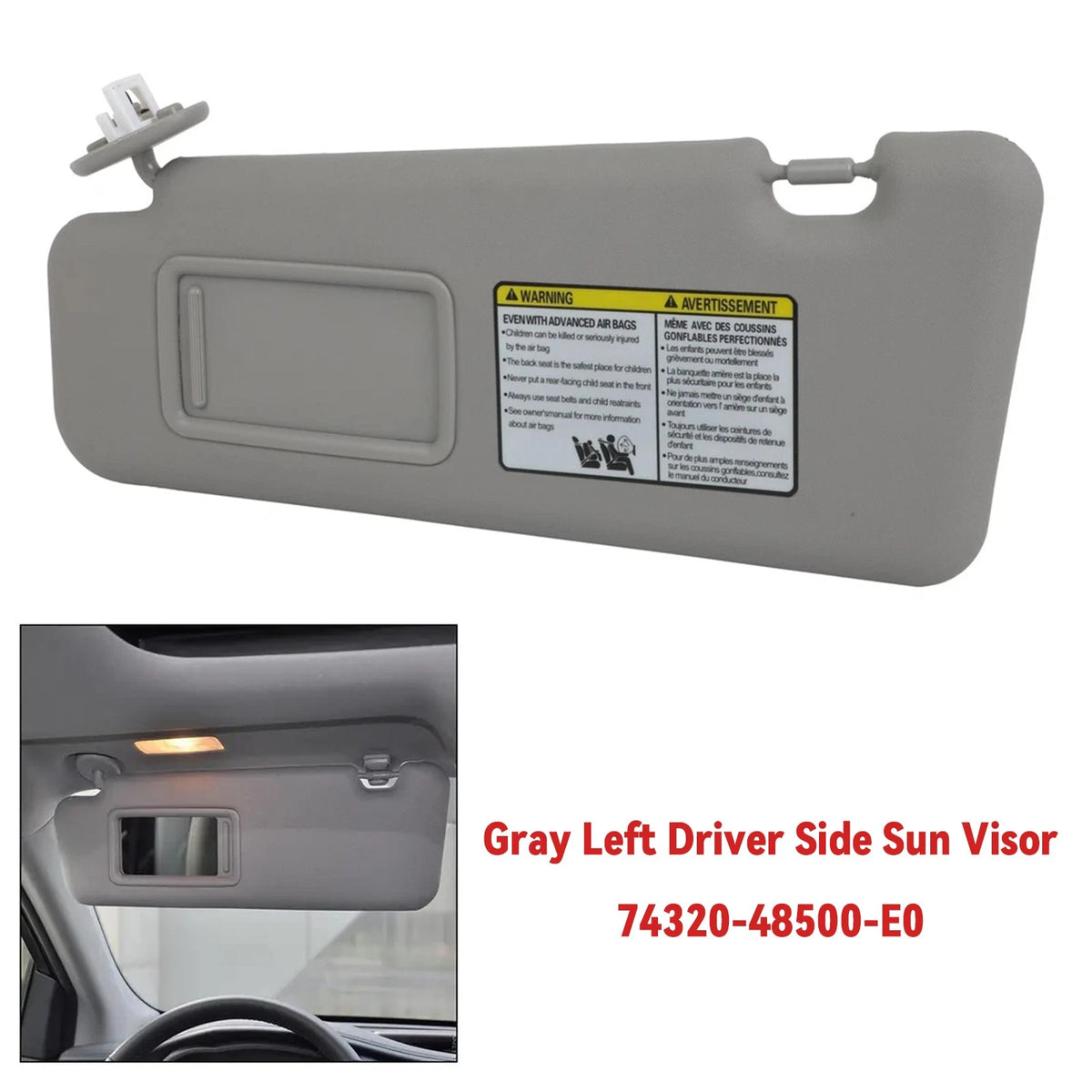 Left Driver Side Sun Visor for Toyota Highlander (2008–2013) 74320-48500-E0