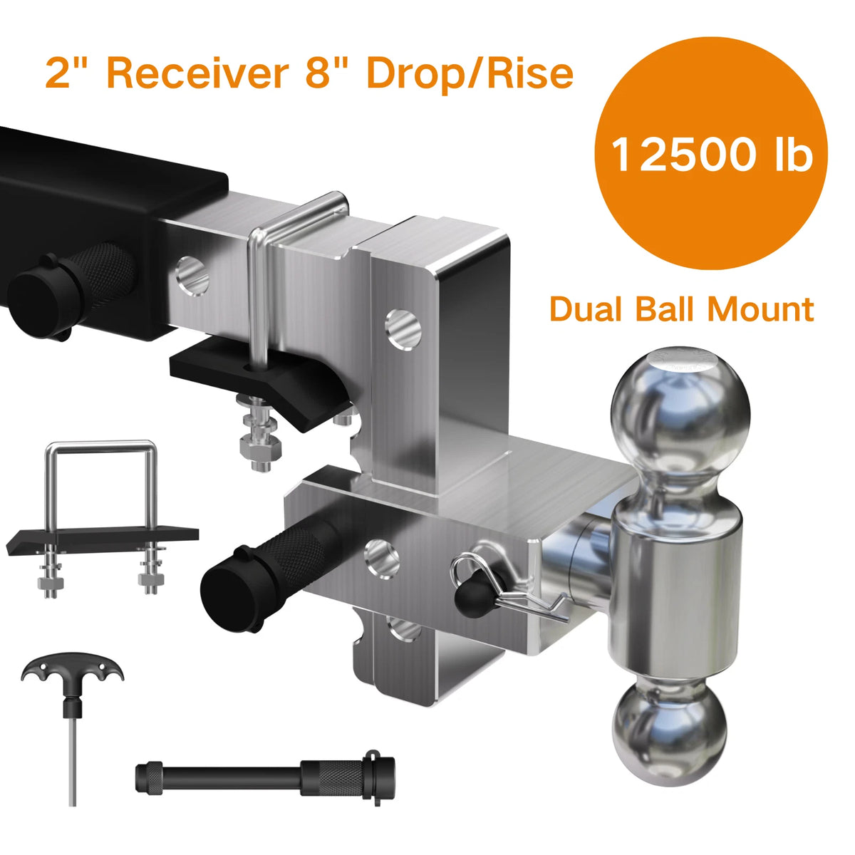 Adjustable Trailer Hitch 2 Inch Receiver 8 Inch Drop 12500 LBS