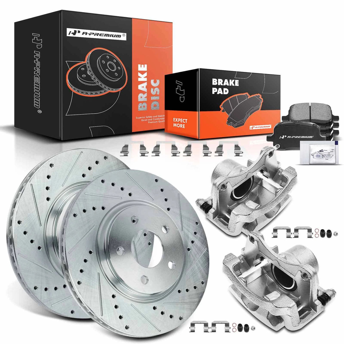 Set of 4 Front Drilled Brake Rotors & Pads for Chevy Malibu (BR55093, 12162078)