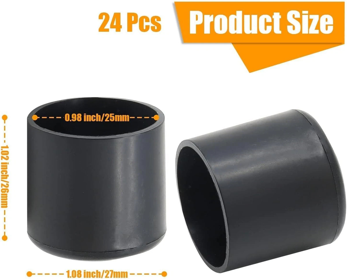 24X Rubber Chair Leg Tips Caps 1 Inch for Table and Chair - Black