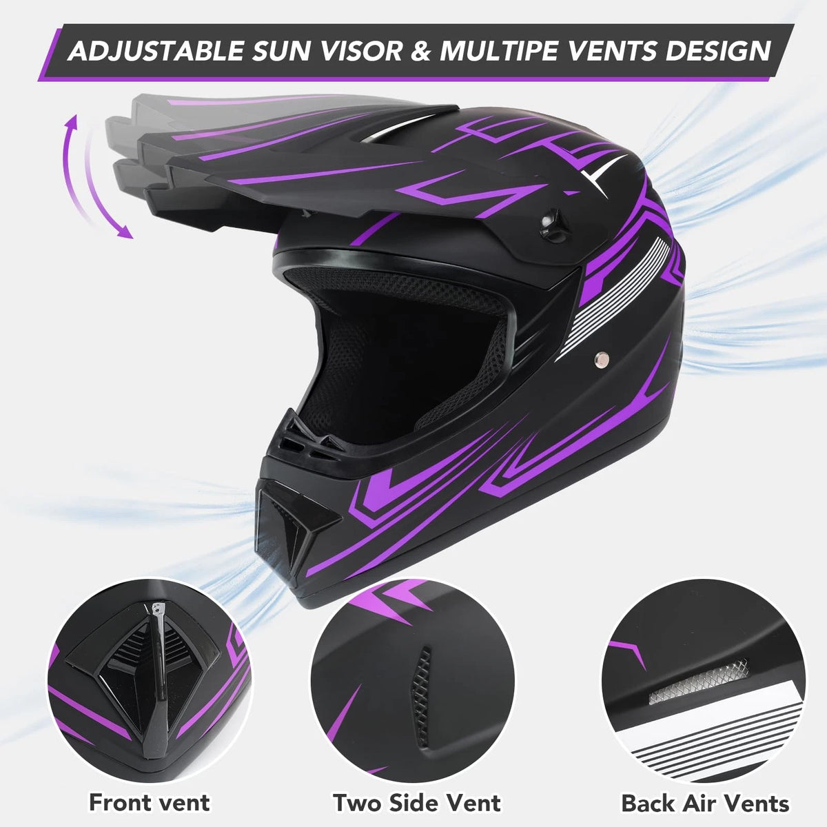 Kids Motocross Helmet Set for Off-Road Riding (Full Face, Goggles, Gloves, Mask)