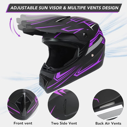 Kids Motocross Helmet Set for Off-Road Riding (Full Face, Goggles, Gloves, Mask)