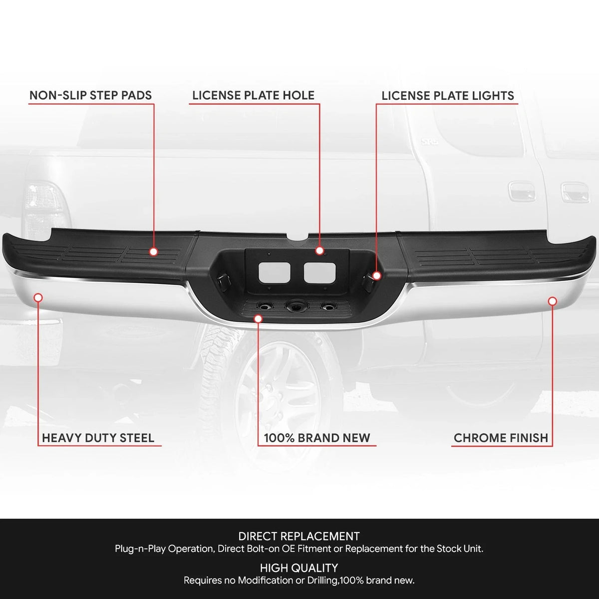 Chrome Rear Step Bumper for Toyota Tundra (2000–2006)