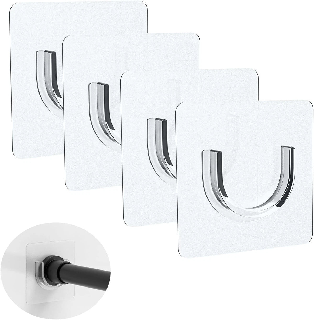 Set of 2 UAREP Adhesive Shower Rod Holders - No Drilling, Invisible Design