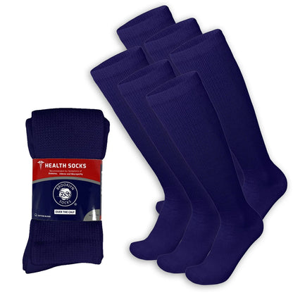 6 Pairs of Knee High Cotton Socks for Diabetics - Navy