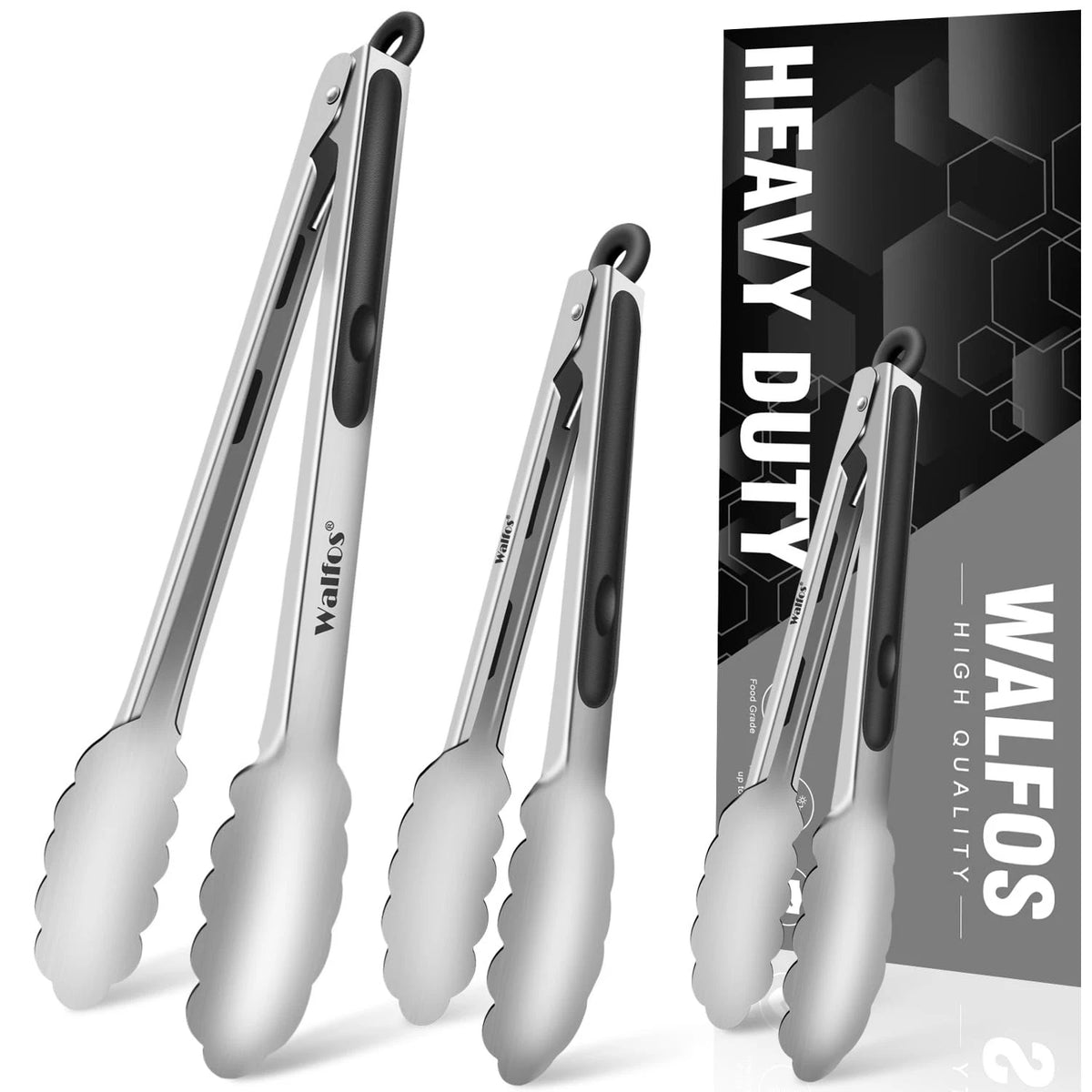 3pcs Food Grade Stainless Steel Kitchen Tongs for 7+9+12 Inch