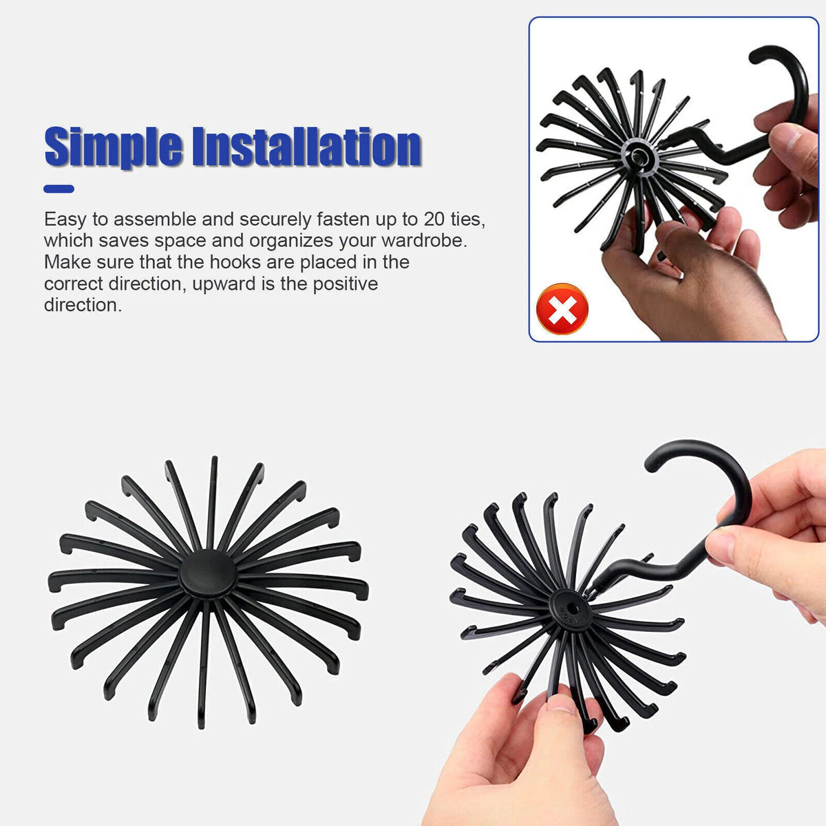 6X Neck Tie Rack 360° Rotatable Hook Hanger for Scarf Belt Storage
