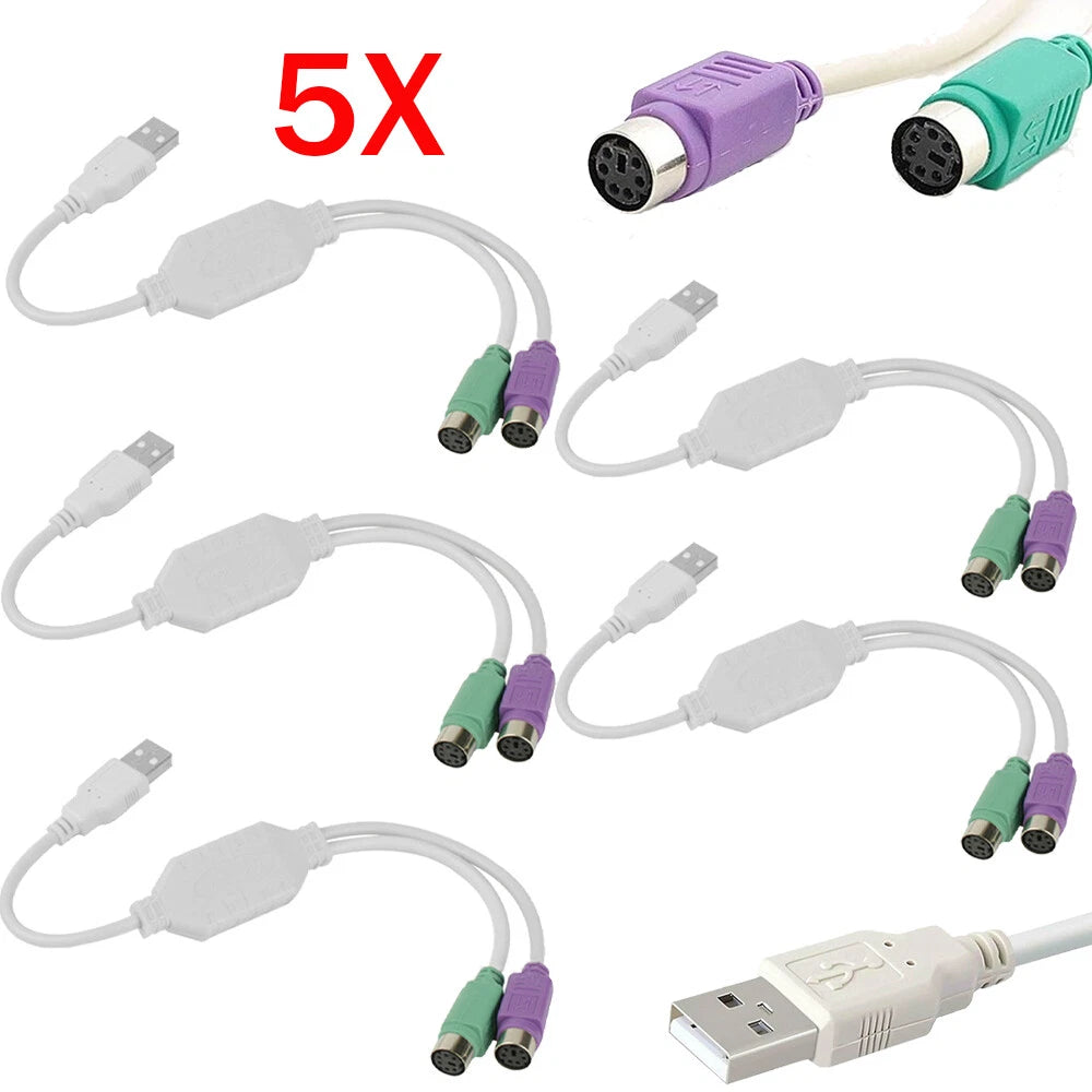 5Pcs Dual PS2 Female to USB Male Converter Adapter Cable for Mouse Keyboard