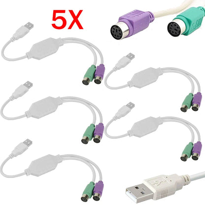 5Pcs Dual PS2 Female to USB Male Converter Adapter Cable for Mouse Keyboard