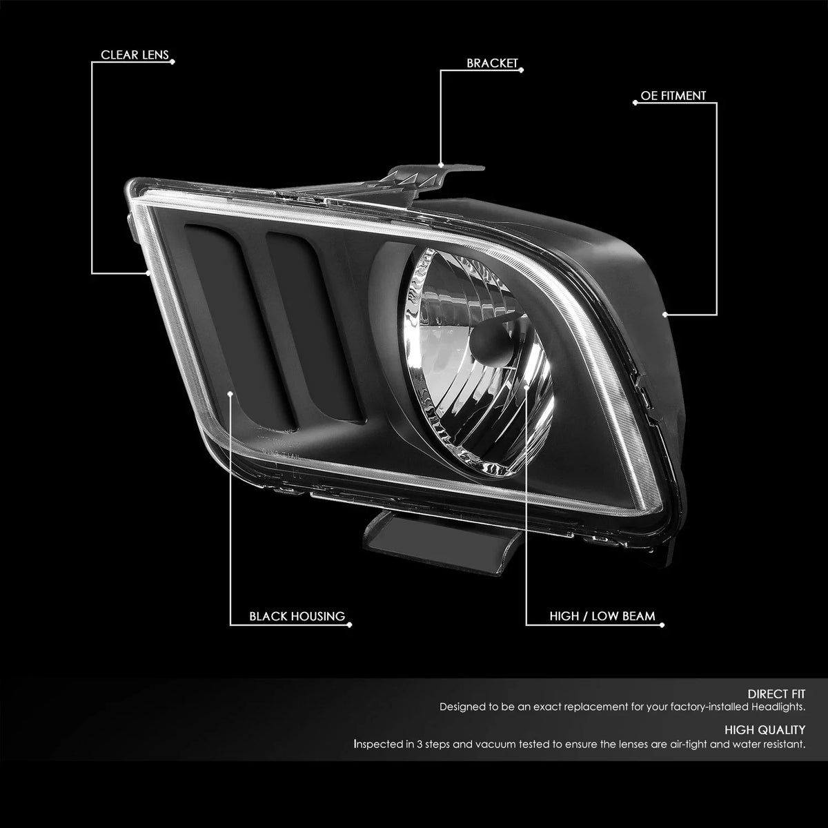 Smoked LED Fog Light Kit for Ford Mustang (2005–2009) - Black Housing, Clear Lens