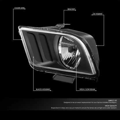 Smoked LED Fog Light Kit for Ford Mustang (2005–2009) - Black Housing, Clear Lens