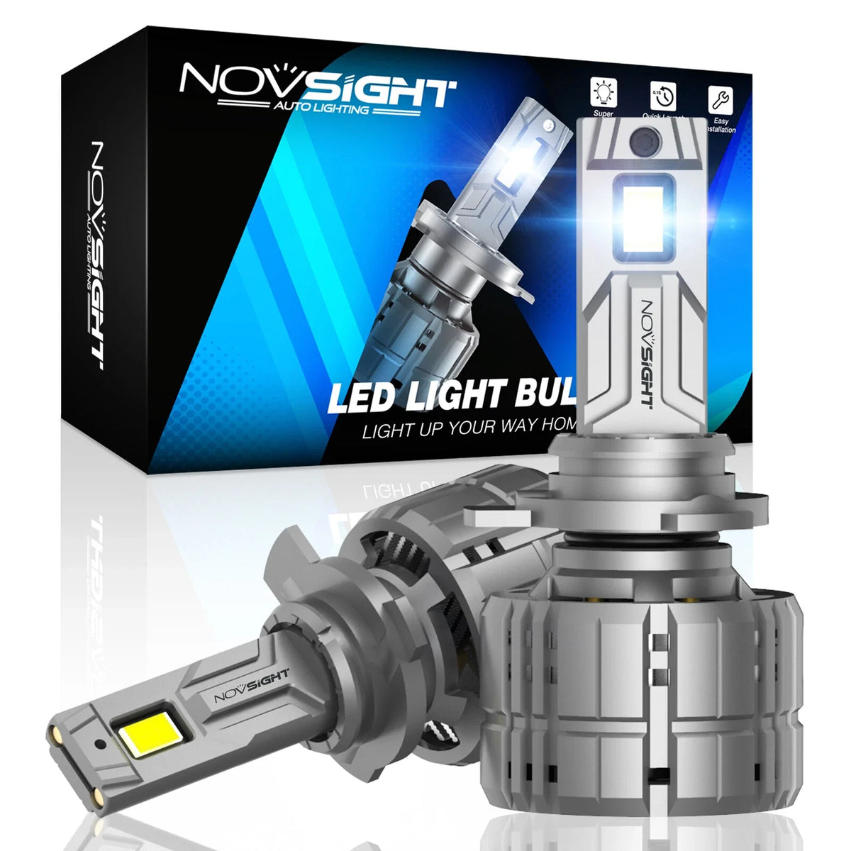 2X NOVSIGHT 9012 HIR2 LED Headlight Bulbs Kit for High Low Beam (6500K)