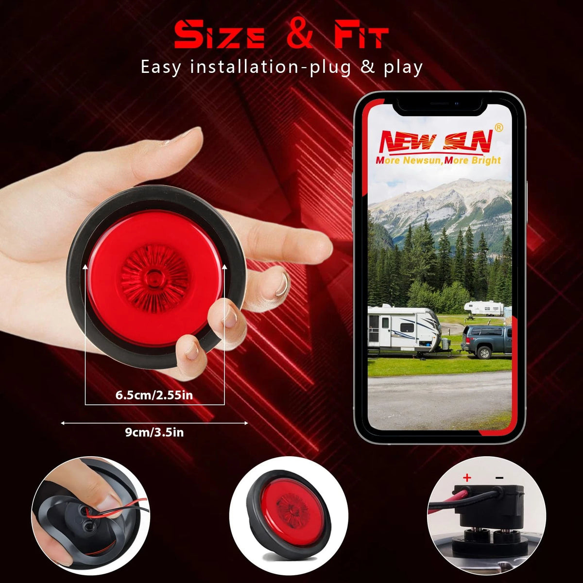 2X 2.5 Inch Round LED Marker Lights, IP67 Waterproof for Trailer, Truck