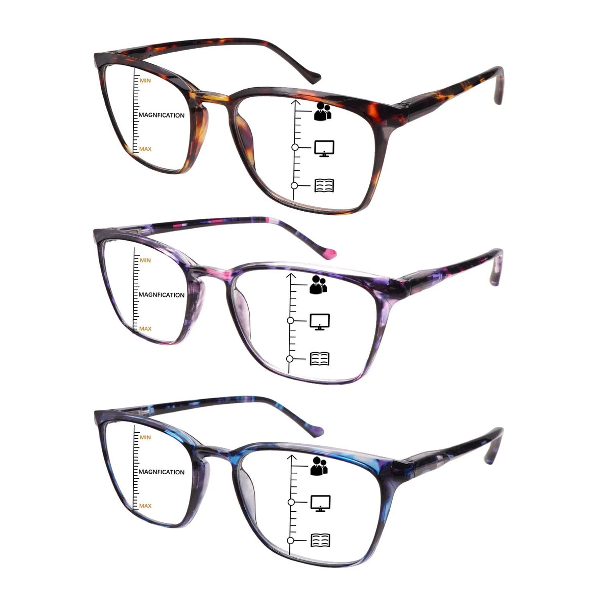 Progressive Multifocus Reading Glasses for Women Men - Medium 3c-2 Mix