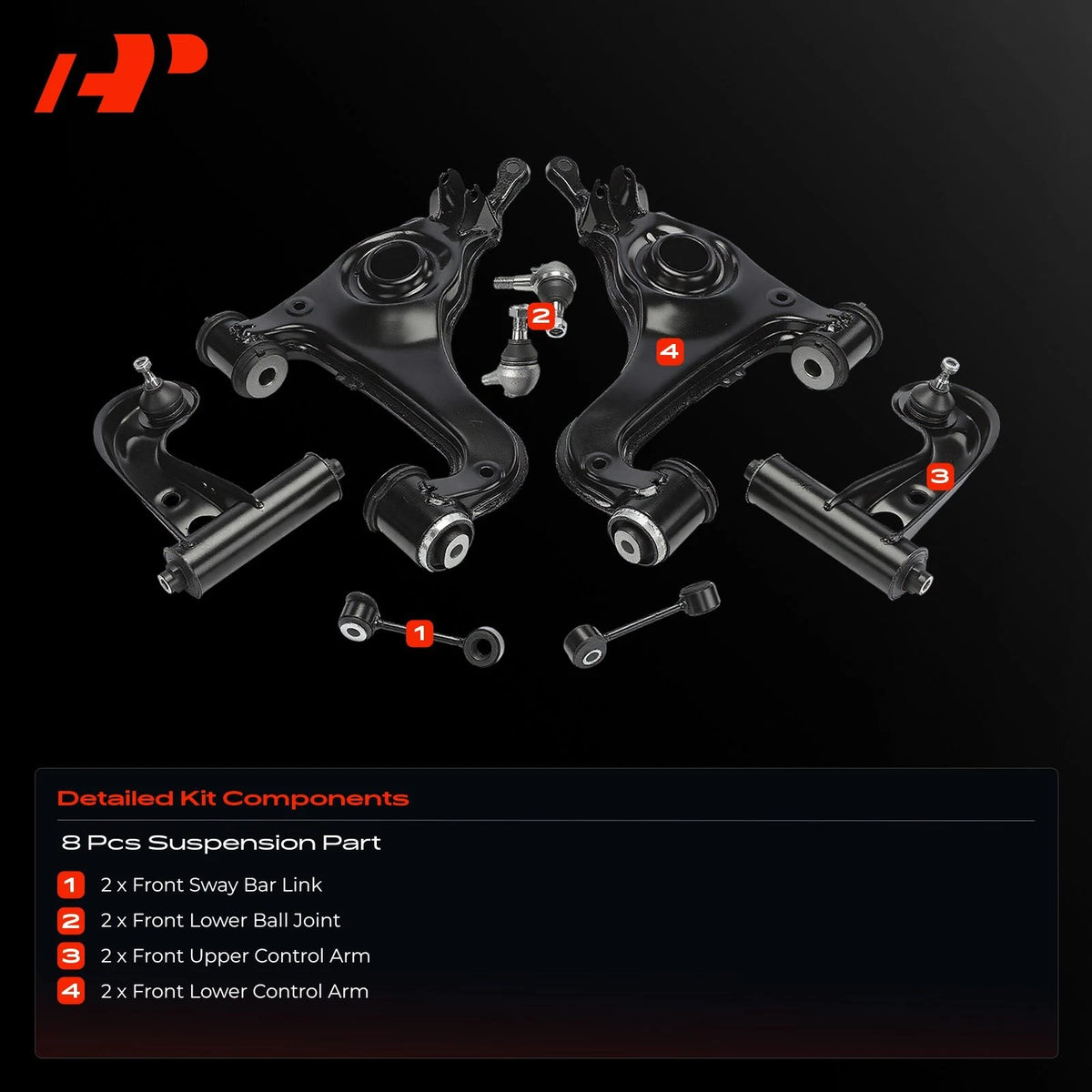 Set of 8 Front Upper Lower Control Arm Ball Joints for Mercedes-Benz E300 (RWD)