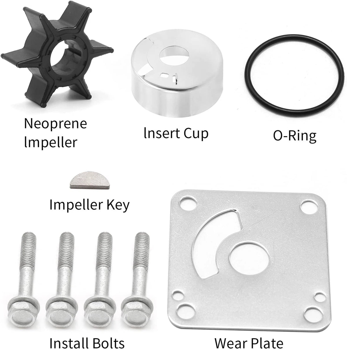 Water Pump Impeller Kit for Yamaha 2-Stroke 20 25 HP Outboards (6L2-W0078-00)