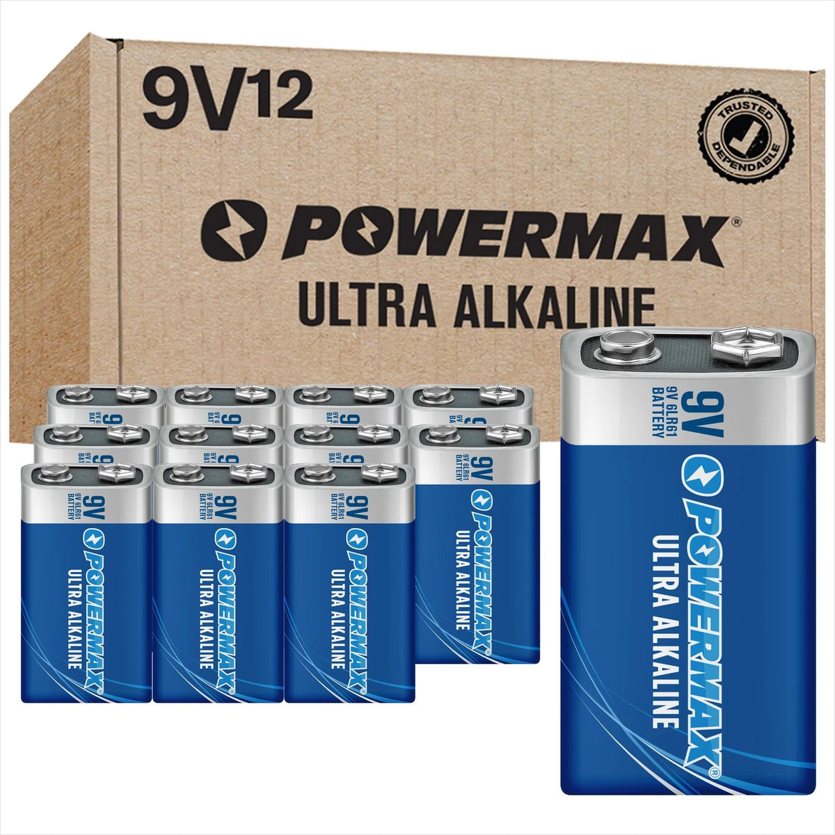 12X 9V Alkaline Batteries for Long Lasting Power