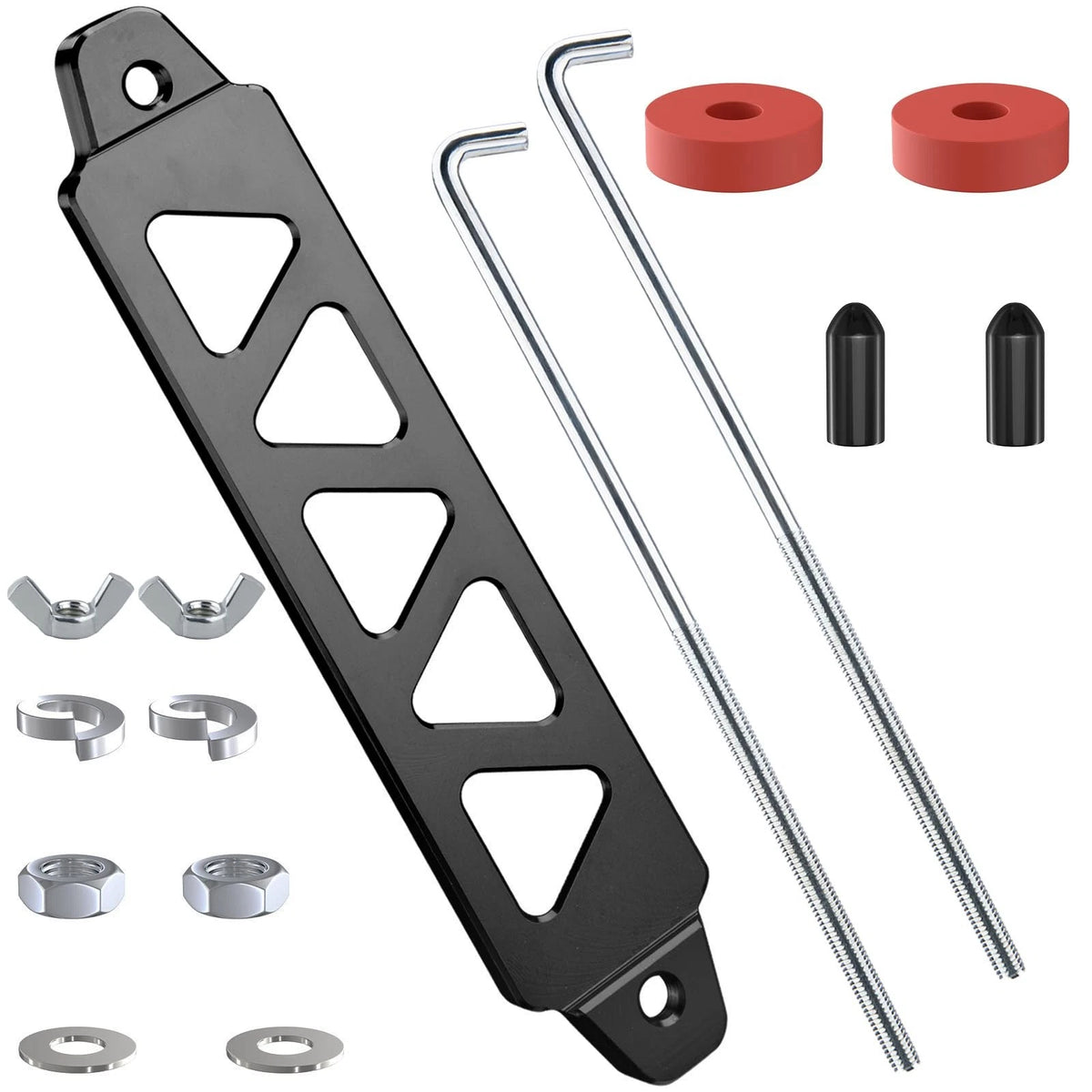 Universal Aluminum Battery Hold Down Kit with J Bolts for Cars, SUVs, RVs
