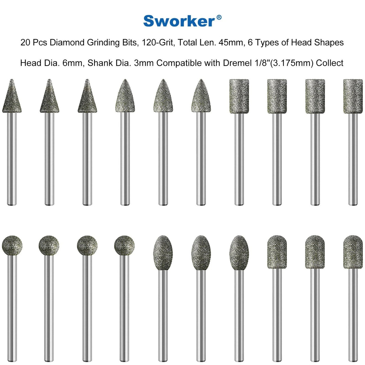 20Pcs 120-Grit Diamond Grinder Bit for Small Tools (Compatible)
