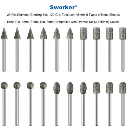 20Pcs 120-Grit Diamond Grinder Bit for Small Tools (Compatible)