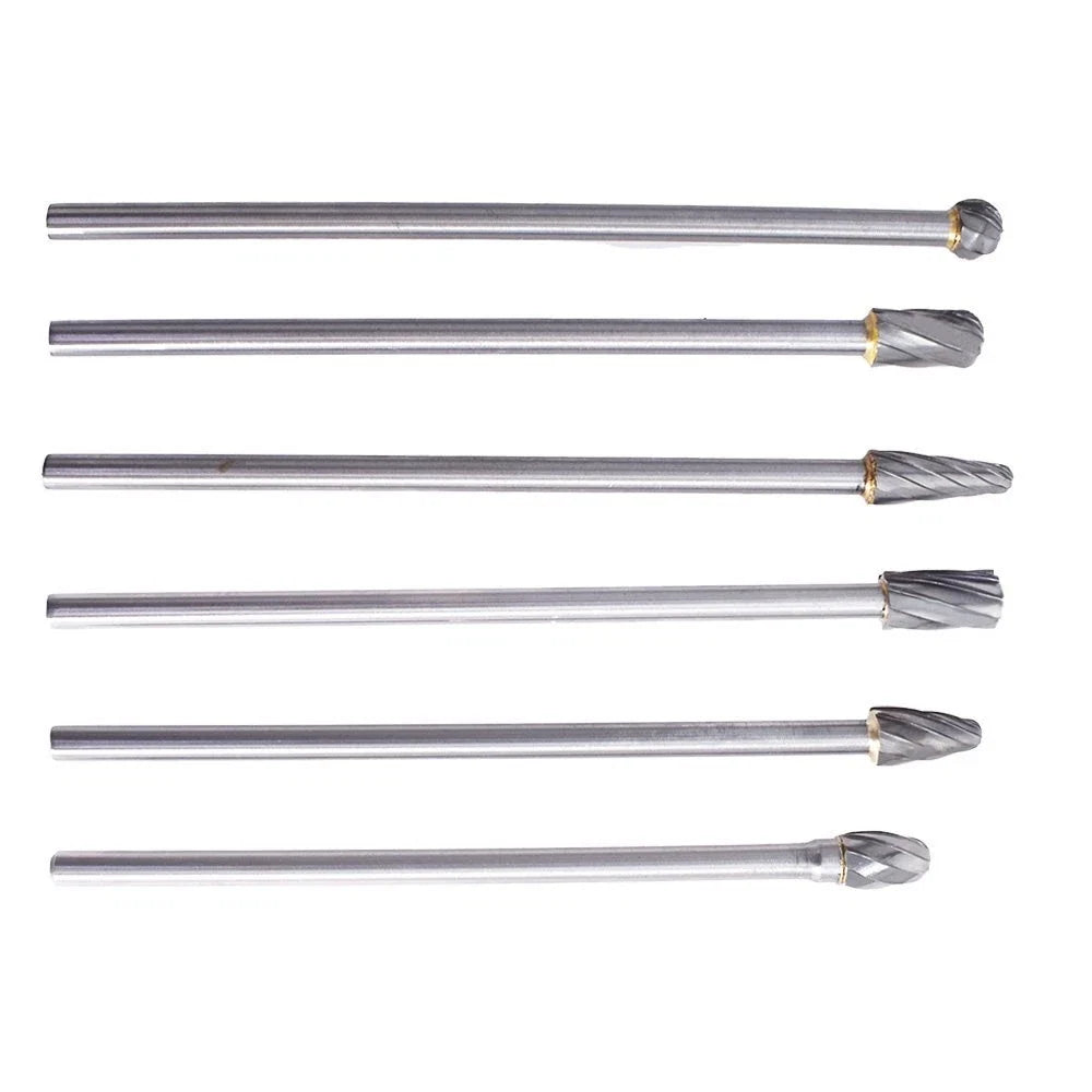 6pcs 10mm Rotary Aluminum Cut Burrs 6mm 1/4" Shank Long Reach Carbide