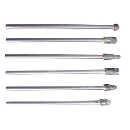6pcs 10mm Rotary Aluminum Cut Burrs 6mm 1/4" Shank Long Reach Carbide