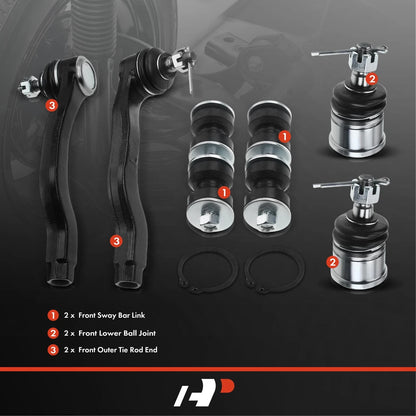 Set of 6 Front Sway Bar Link Tie Rod Ends for Honda Civic (1988–1991)