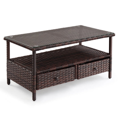 35in Wicker Side Table for Outdoor Patio Balcony (No Part Numbers)