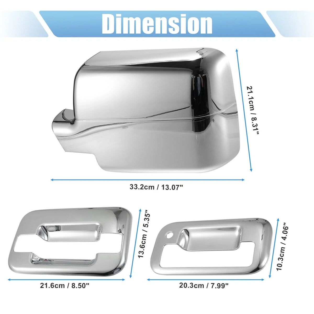 Set of 4 Chrome Mirror Covers & Door Handle Covers for Ford F-150 