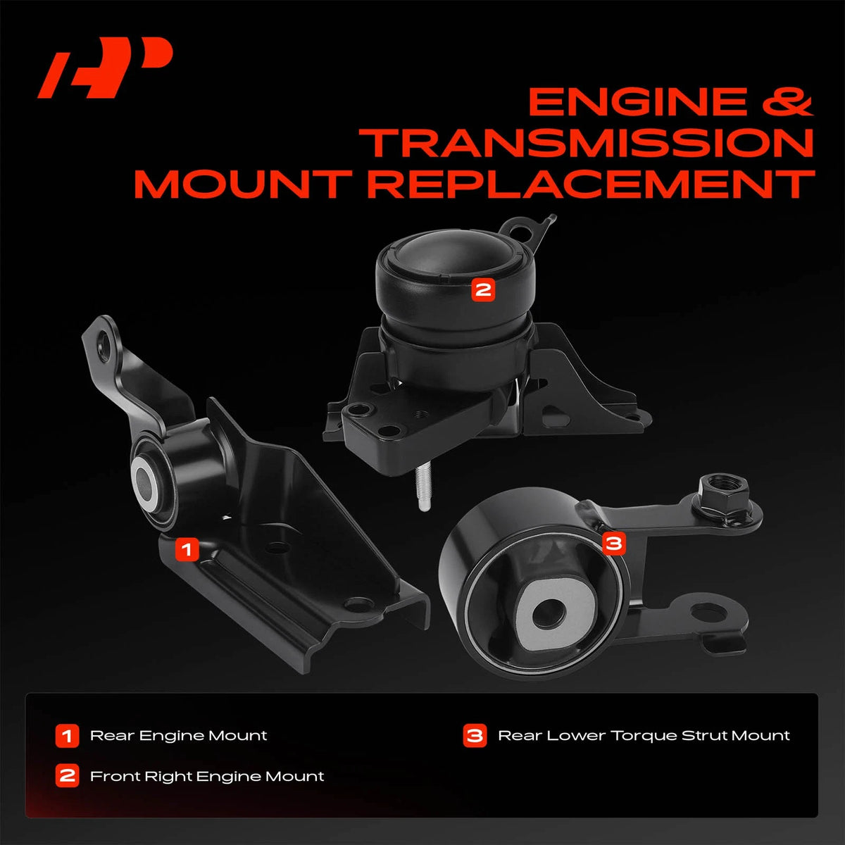 3X Engine Motor & Torque Strut Mount for Toyota Yaris (2007–2017) 1230521220, 1236421020, 1236321060