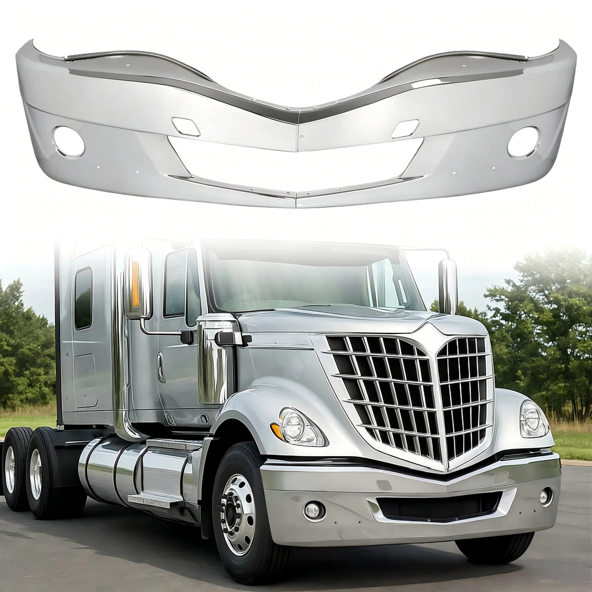 Chrome Steel Front Bumper for International Harvester LoneStar (2009–2024) - CON-A000140, Replace for 3814117C2, INL08-17C2CH-C, INL0817C2CHC
