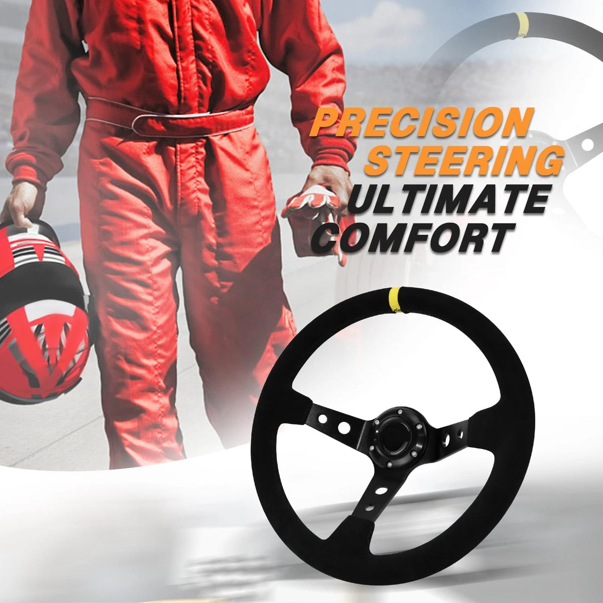 13.6" Suede Racing Steering Wheel with Horn Button for Universal Fit