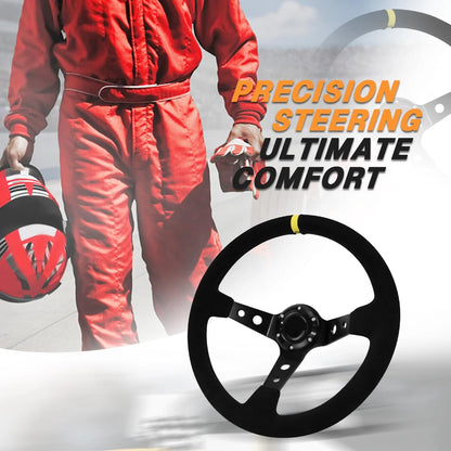 13.6" Suede Racing Steering Wheel with Horn Button for Universal Fit
