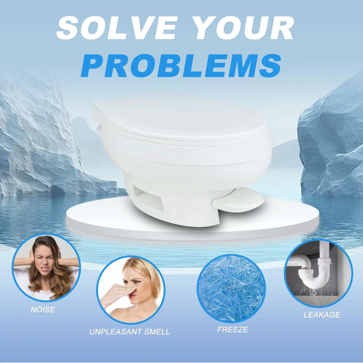 RV Toilet Water Valve Kit - Freeze 1.5 Inches, White