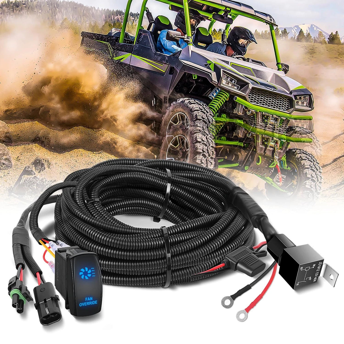 16AWG ATV UTV Fan Override Switch Wiring Harness Kit