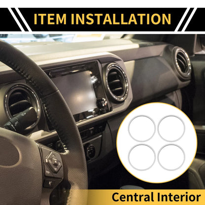 Set of 1 AC Vent Dashboard Decoration Rings for Toyota Tacoma (2016–2023) Silver Tone