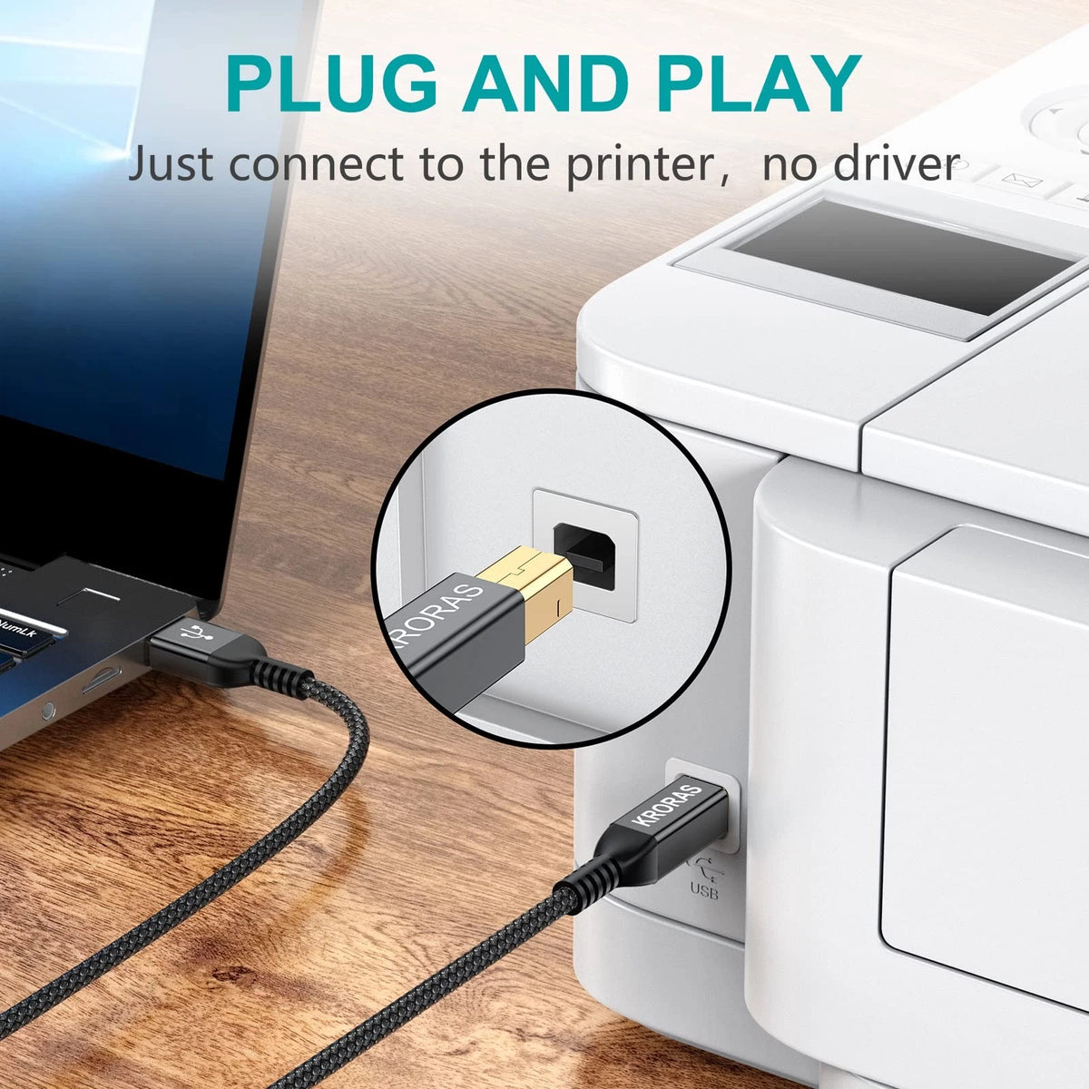 USB 2.0 Printer Cable for USB Type A Male to B Male (25 Feet)